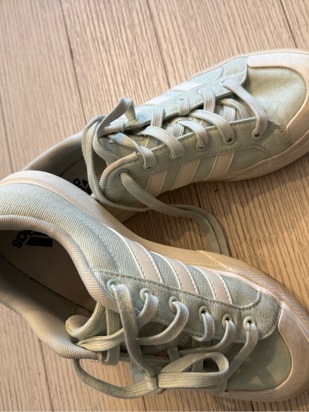 Adidas Light Mint Green Canvas Sneakers with White Stripes